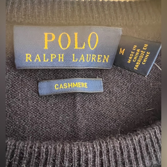 NWT Polo Ralph Lauren Men's 100% Cashmere Dark Blue Crewneck Sweater Size M - Picture 7 of 12